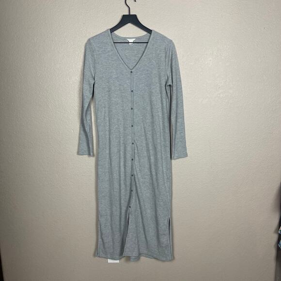 Caslon Ribbed Grey Front Button Knit Organic Cotton Blend Midi Dress Size Small - Picture 8 of 8